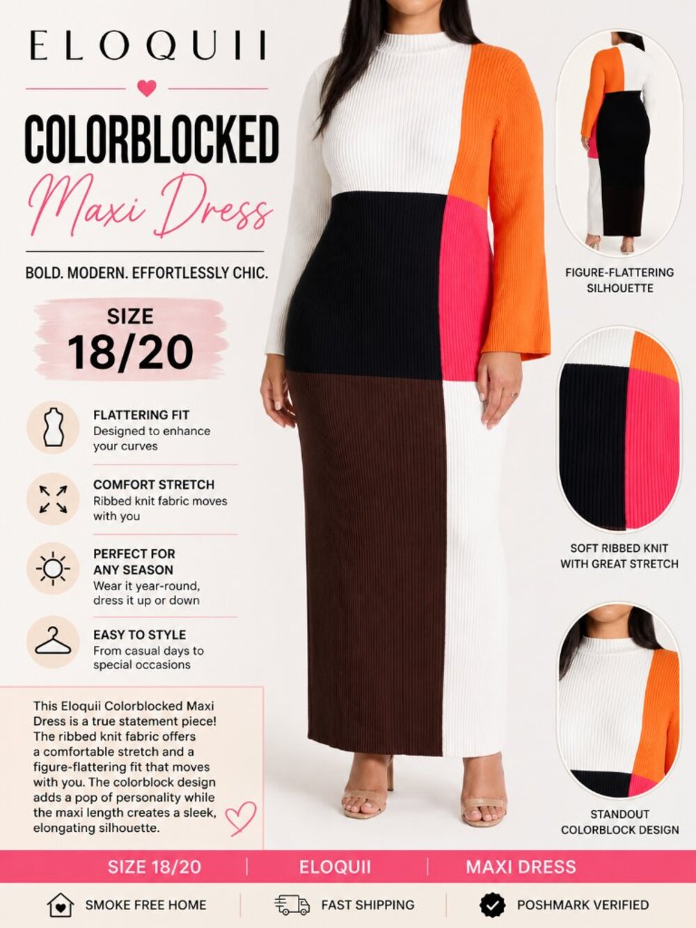 Eloquii Colorblock Ribbed Knit Maxi Dress Size 18/20 Plus Size Ribbed Knit